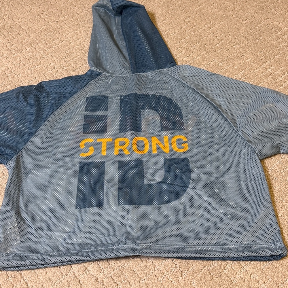 Strong ID Blue and Yellow crop mesh Hoodie - Picture 2 of 3